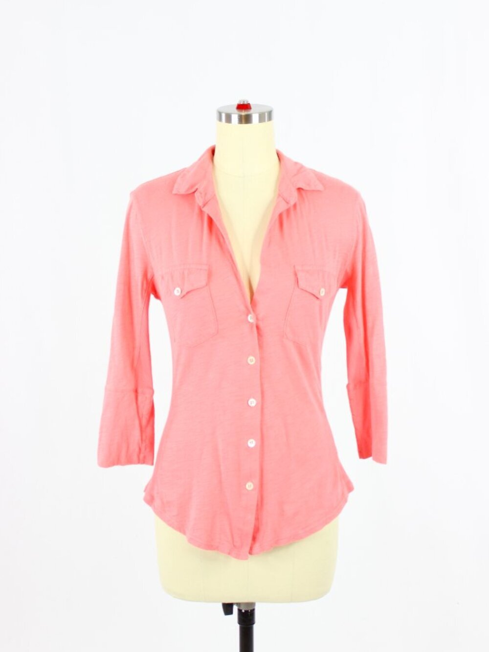 JAMES PERSE Pink 100% Cotton Voile Ribbed Panel Button Up Combo Shirt, Size 1/S